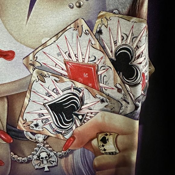 Gangster Joker Girl Card Hip Hop Money Mega Print T-Shirt L Black Rock Chang 3D - Picture 2 of 5